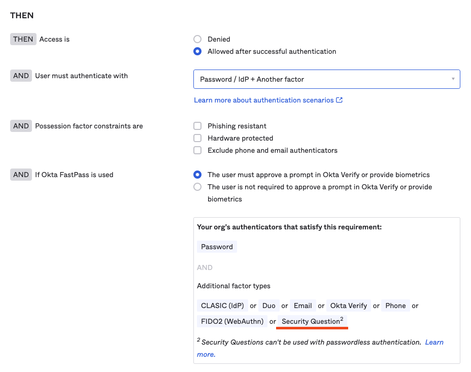 Enabling Security Question as a Second Authenticator in Okta Identity ...