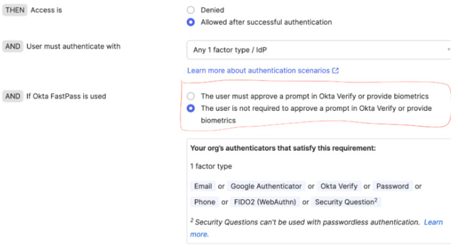 Authentication Policy Option For If Okta Fastpass Is Used Has Changed