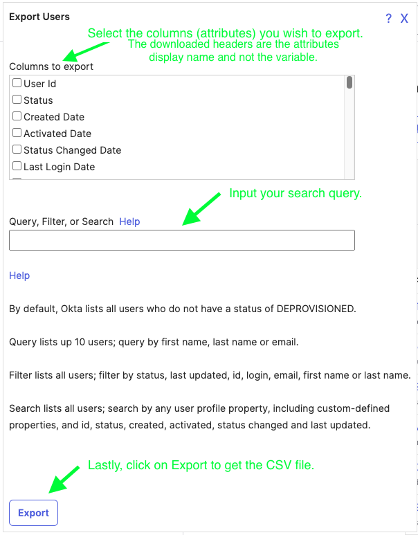 Export Okta Users Using Rockstar Based on Certain Attributes