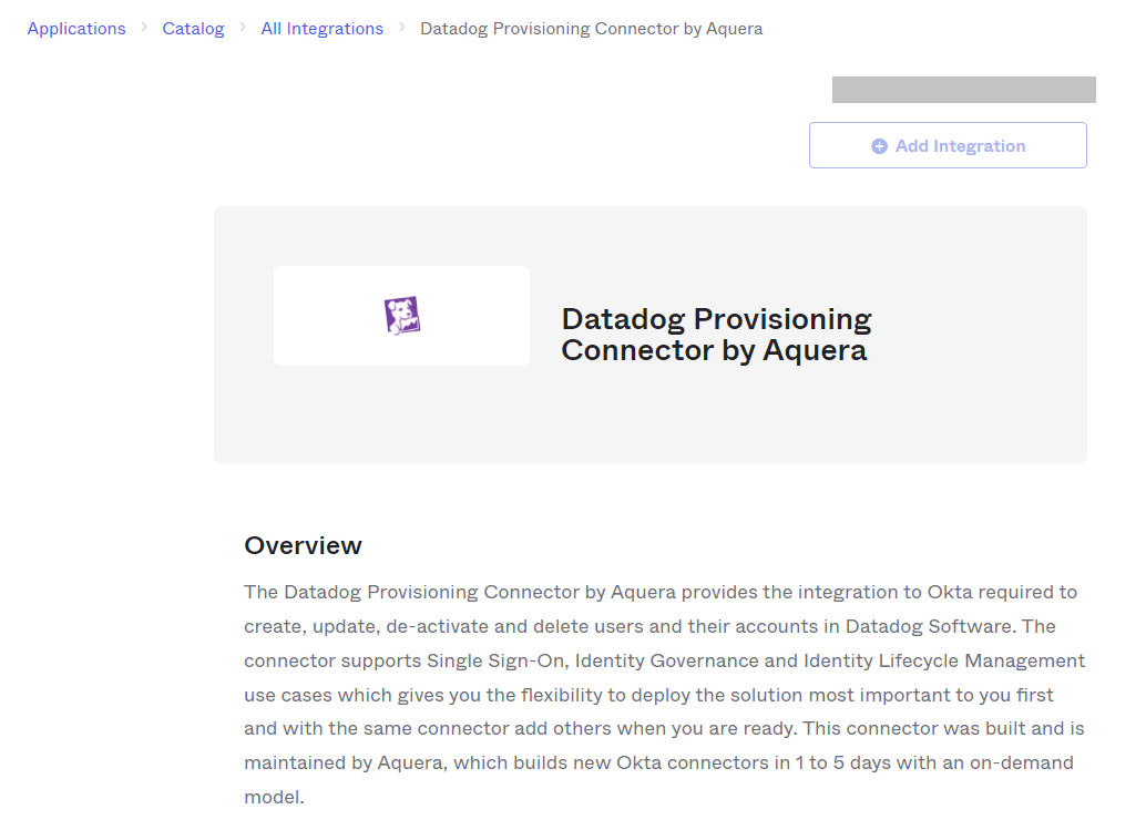 Datadog Provisioning Connector by Aquera: the option to add this ...