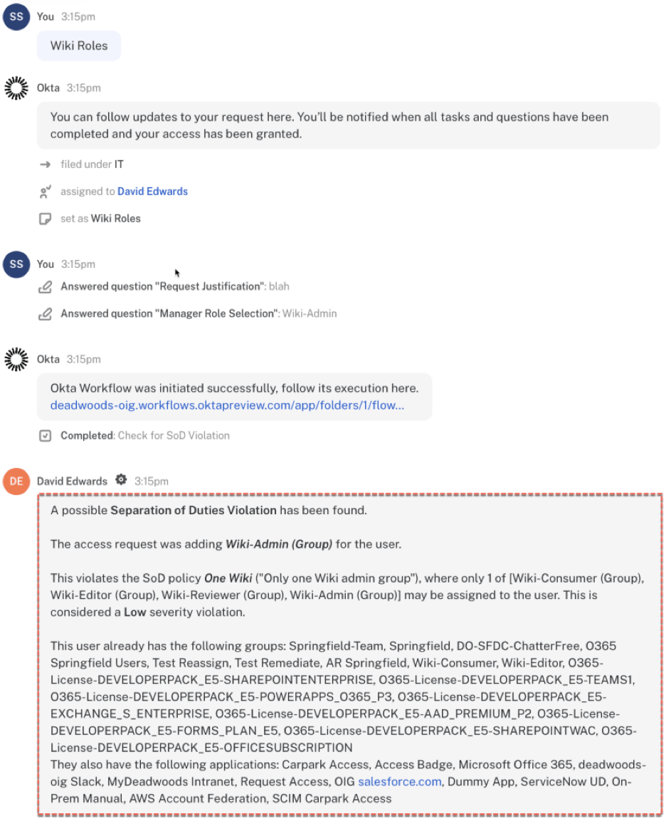 OIG Access Requests and Workflows – Checking SoD In An Access Request