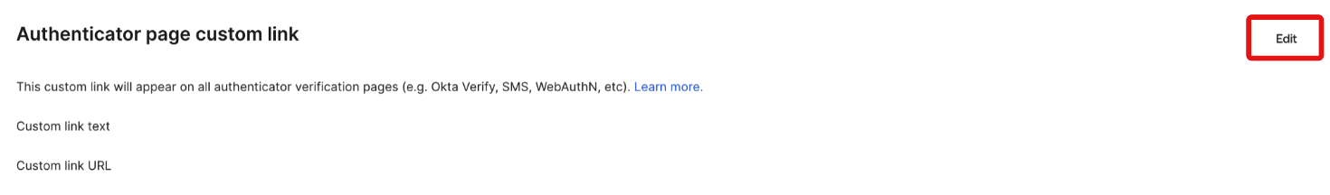 Authentication page custom link