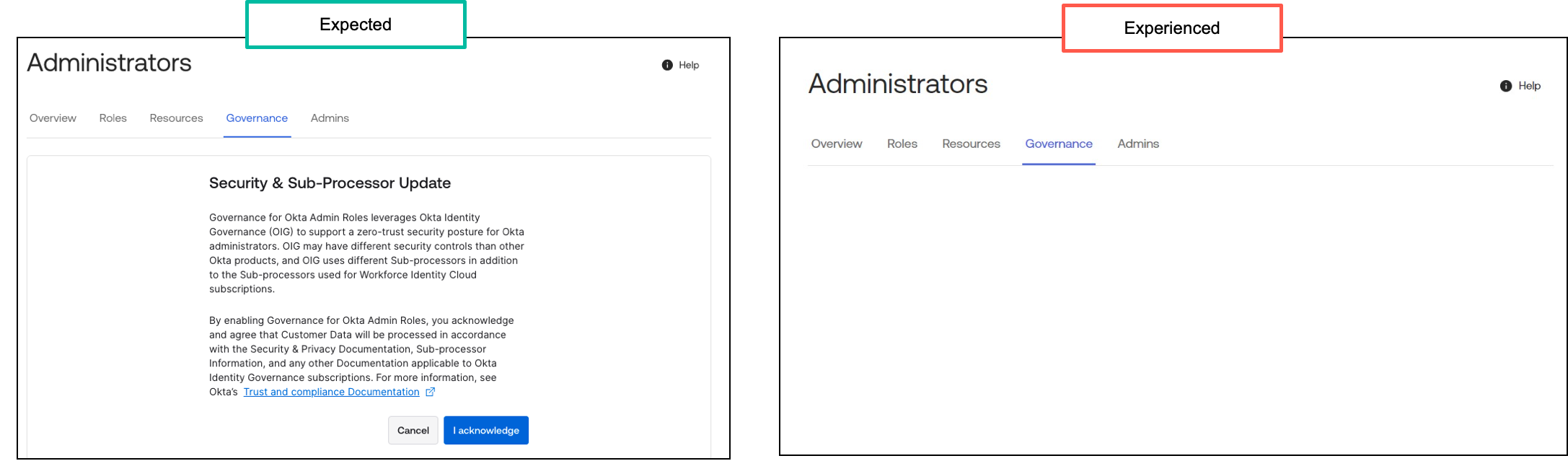 Blank page on Governance Tab