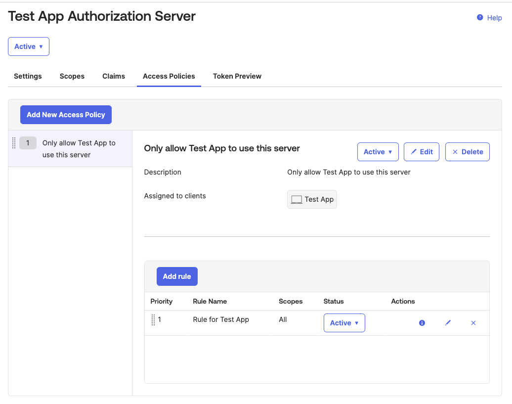 Test App Authorization Server - Access Policies
