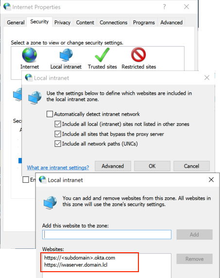 Internet Options configuration screen