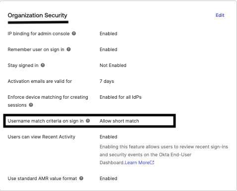 "Allow short match" setting