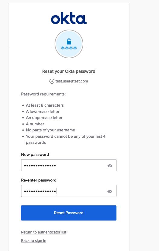 Reset Password Interface