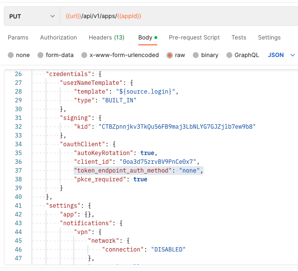 "token_endpoint_auth_method" set to "none".