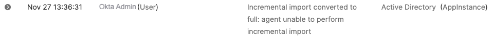 System Log - incremental import converted to full