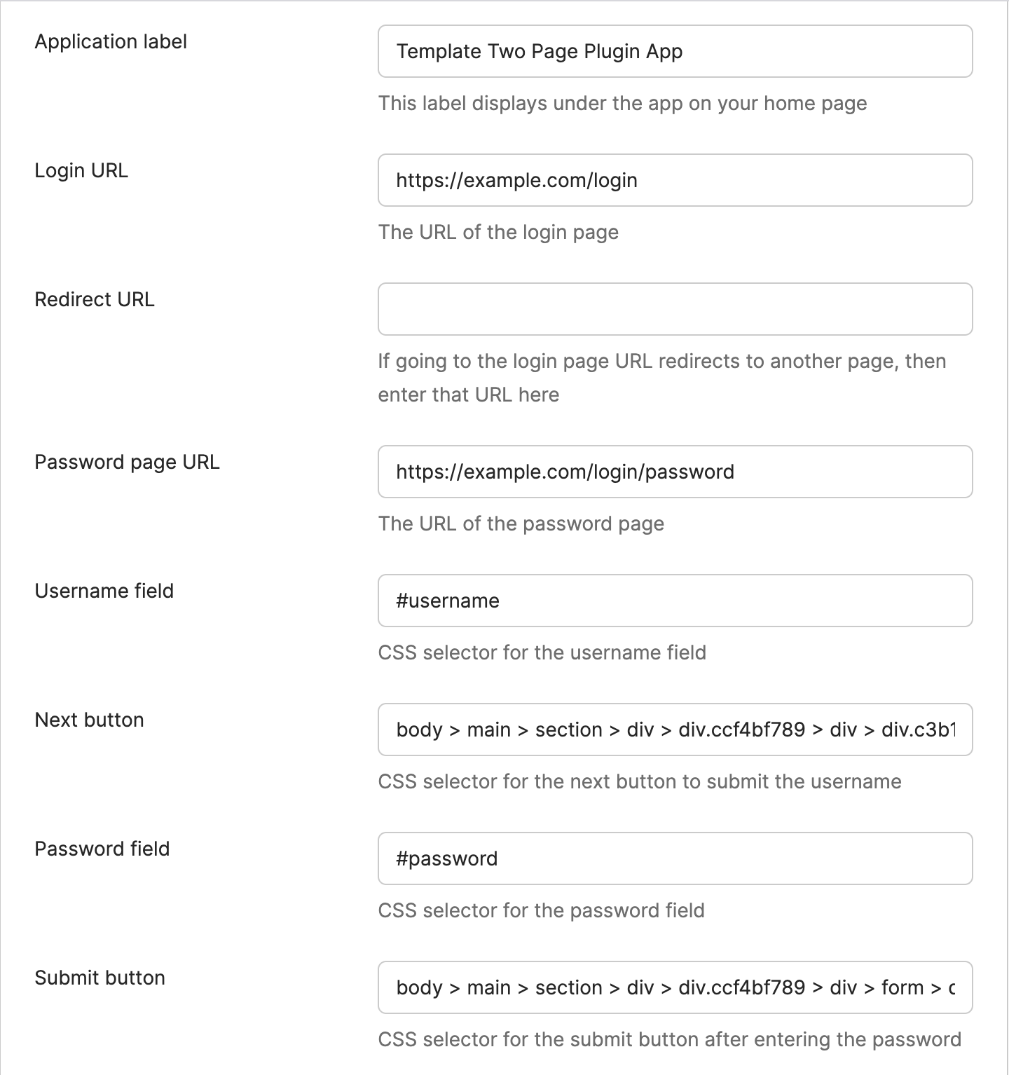 Template two page plugin app