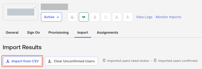 An application's import tab