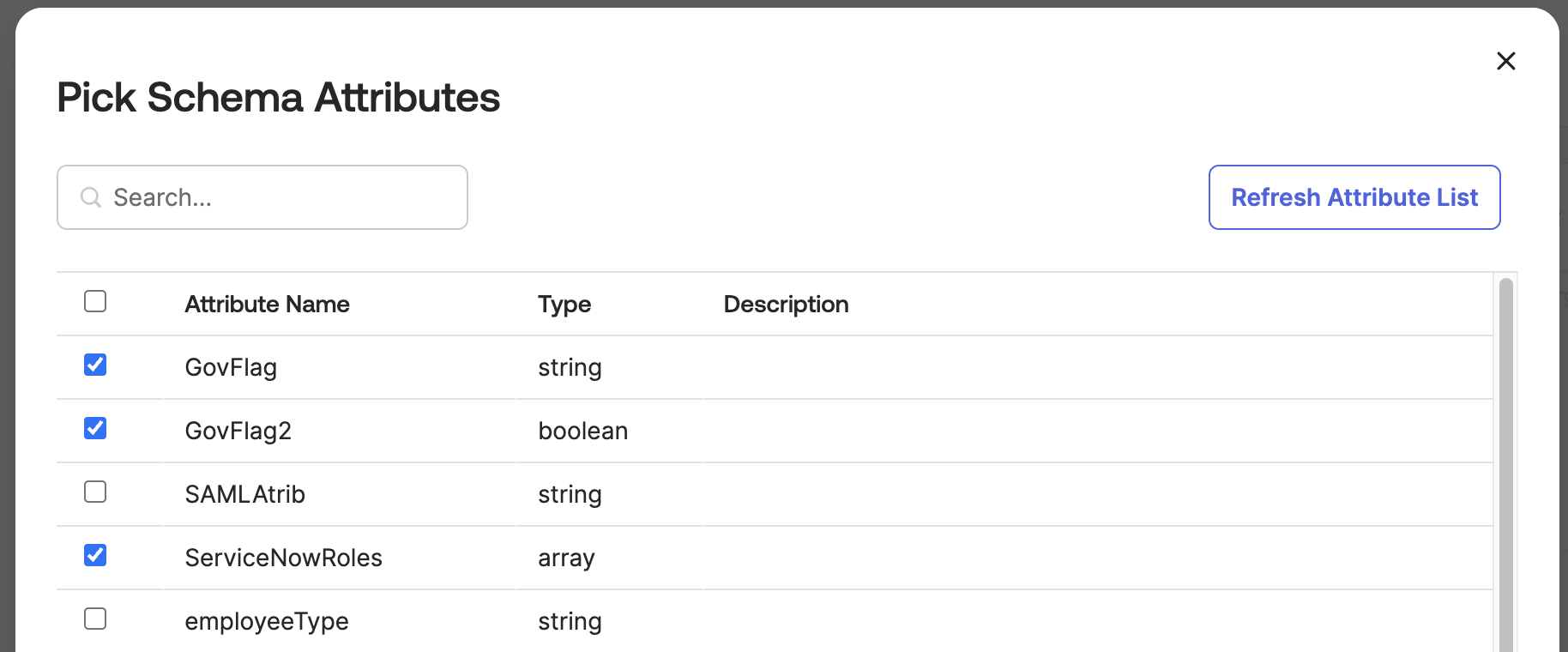 Pick Schema Attributes