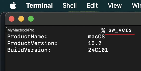 sq_vers terminal command