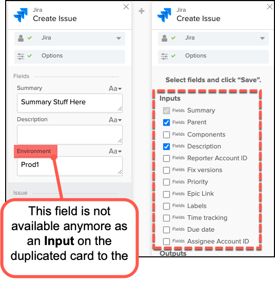 Jira Create Issue Field comparison