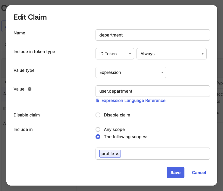 Custom Claim - Department
