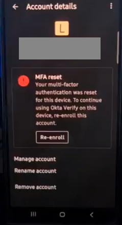 OV Account Details - MFA Reset