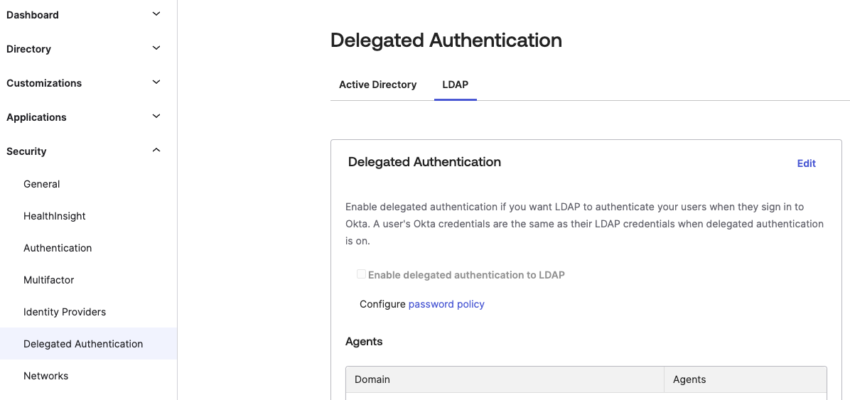 Enable delegated authentication to LDAP