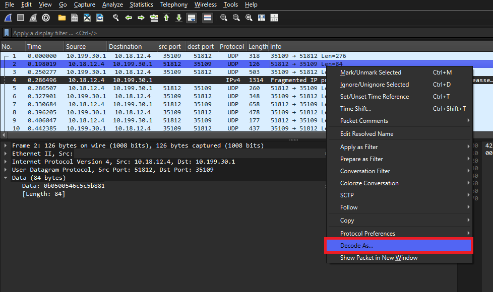 Right Click - Select Decode as