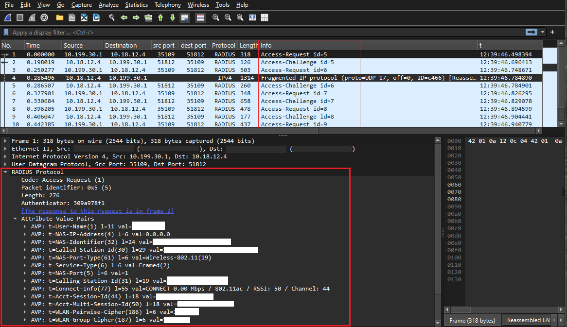 Decoded non-standard RADIUS port