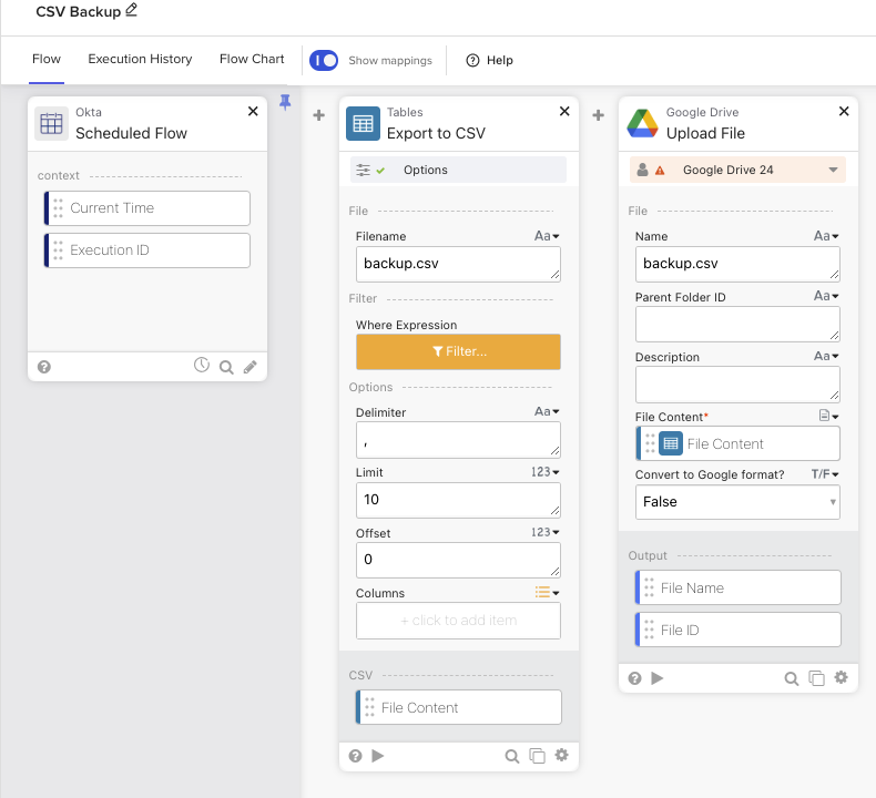 Example CSV Backup Workflow