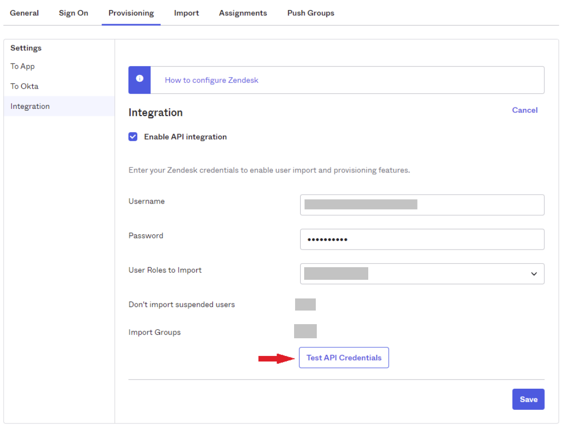 "Test API Credentials" button