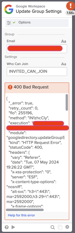 Example 400 Bad Request Error