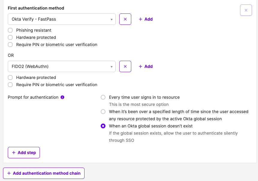 Authentication Method Chain