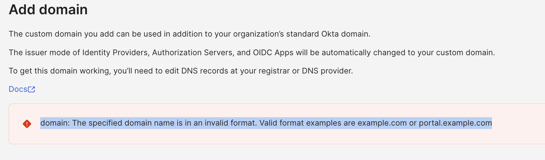 domain is in an invalid format
