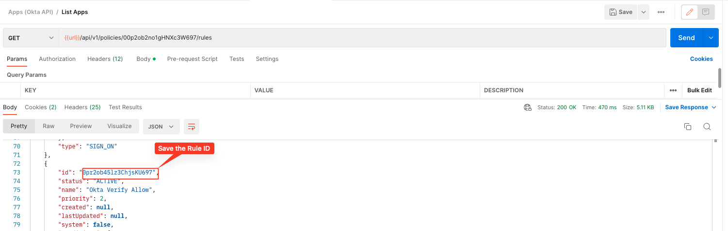 API Call to get the ruleId