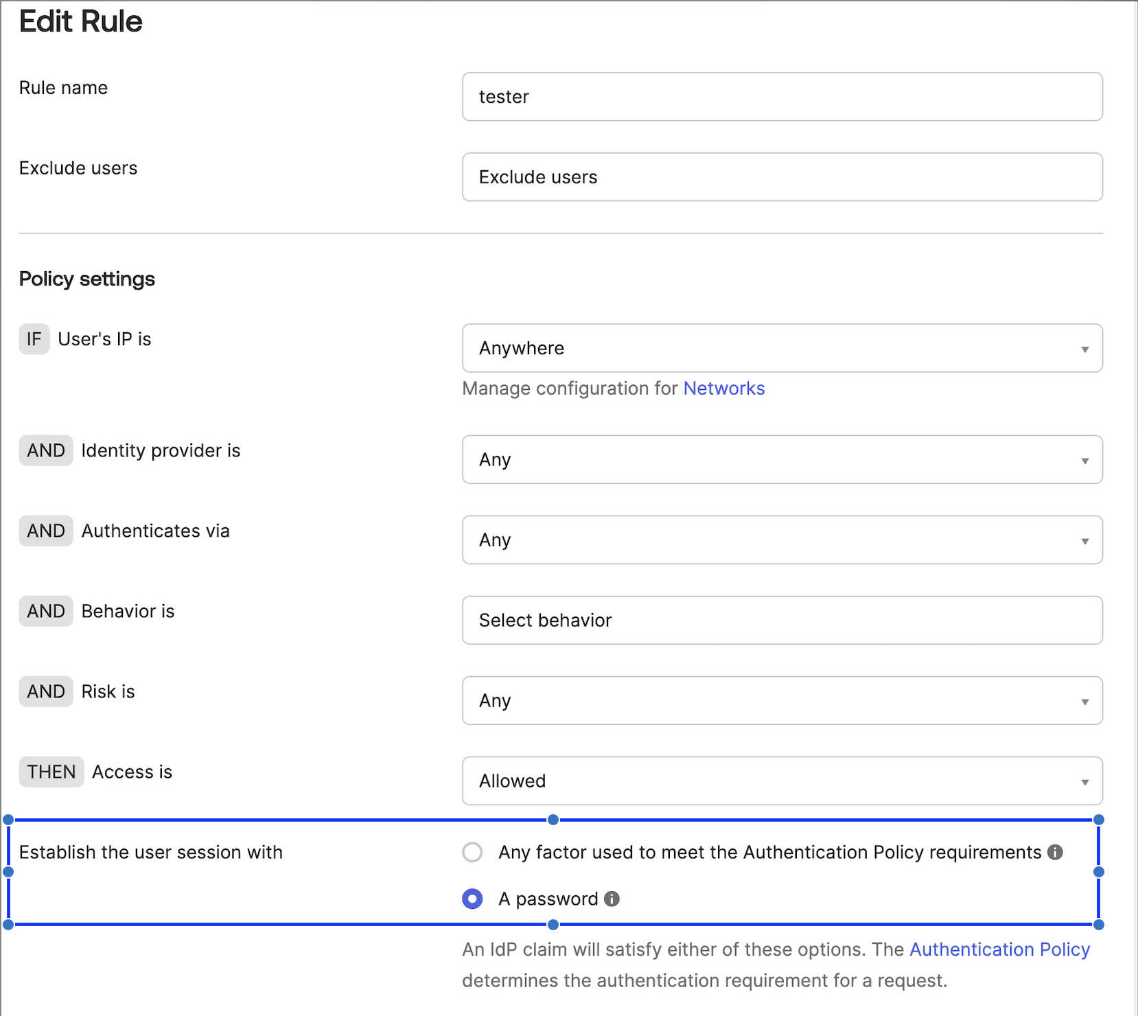 Global Session Policy rule