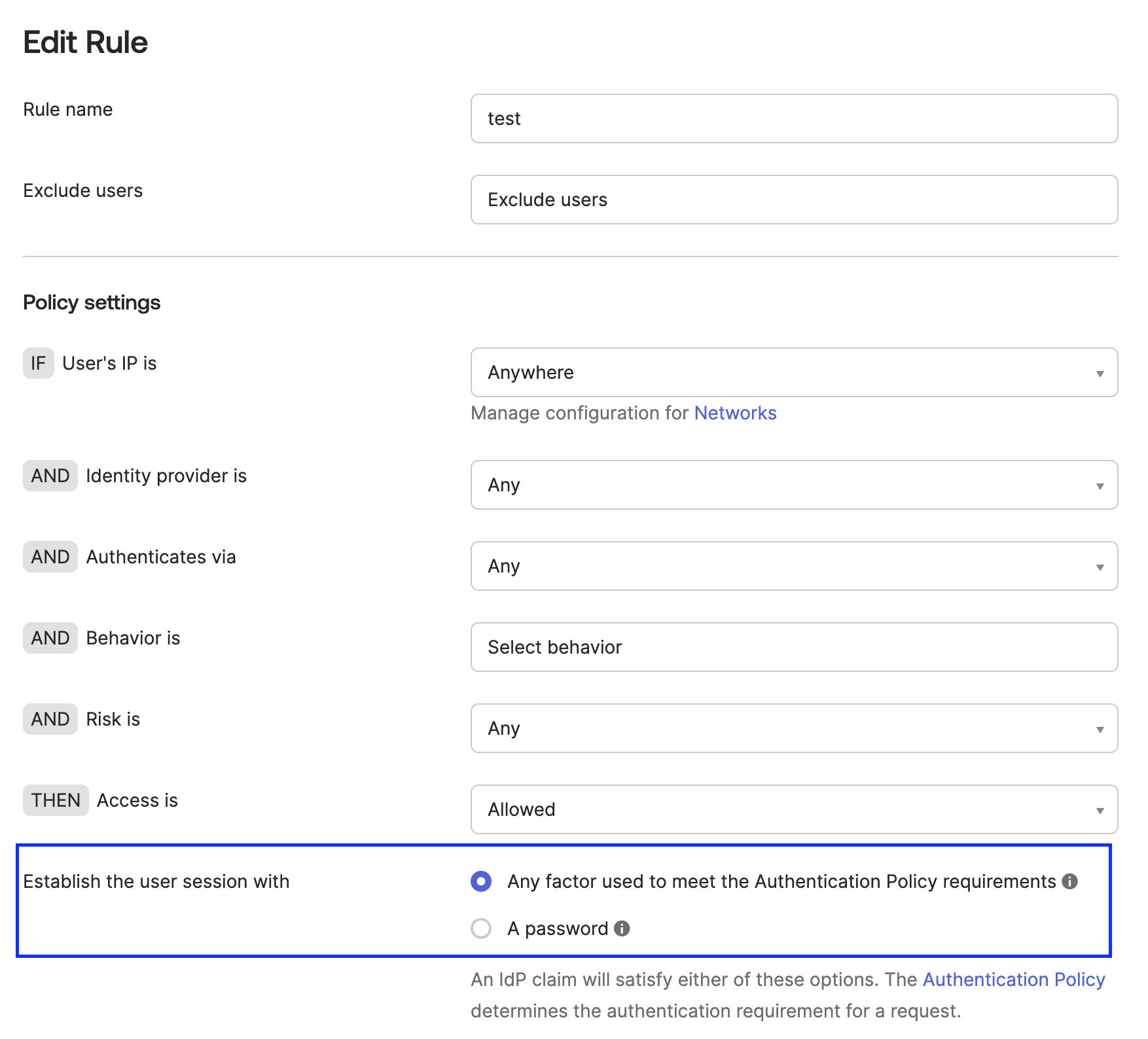 Global Session Policy rule