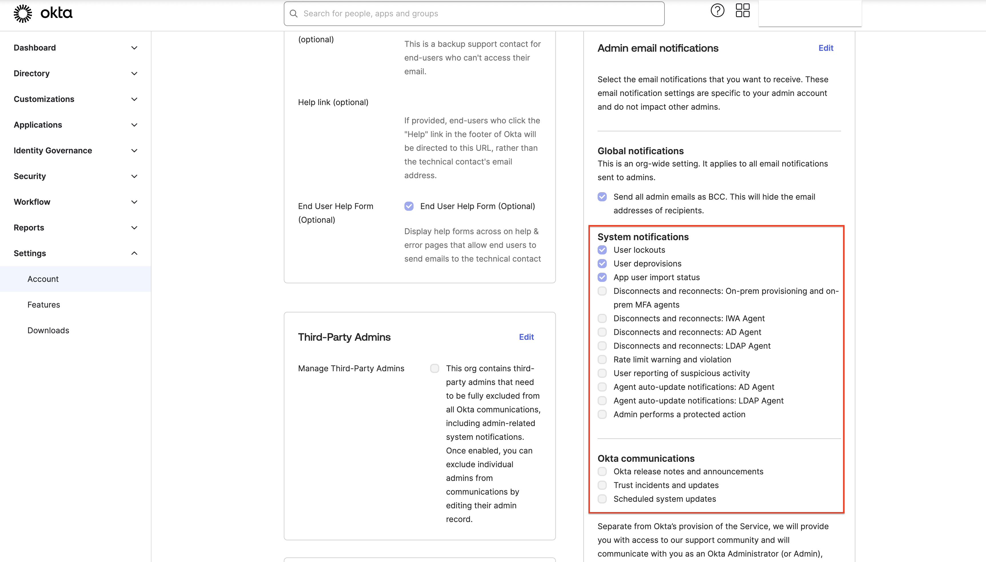 System notifications