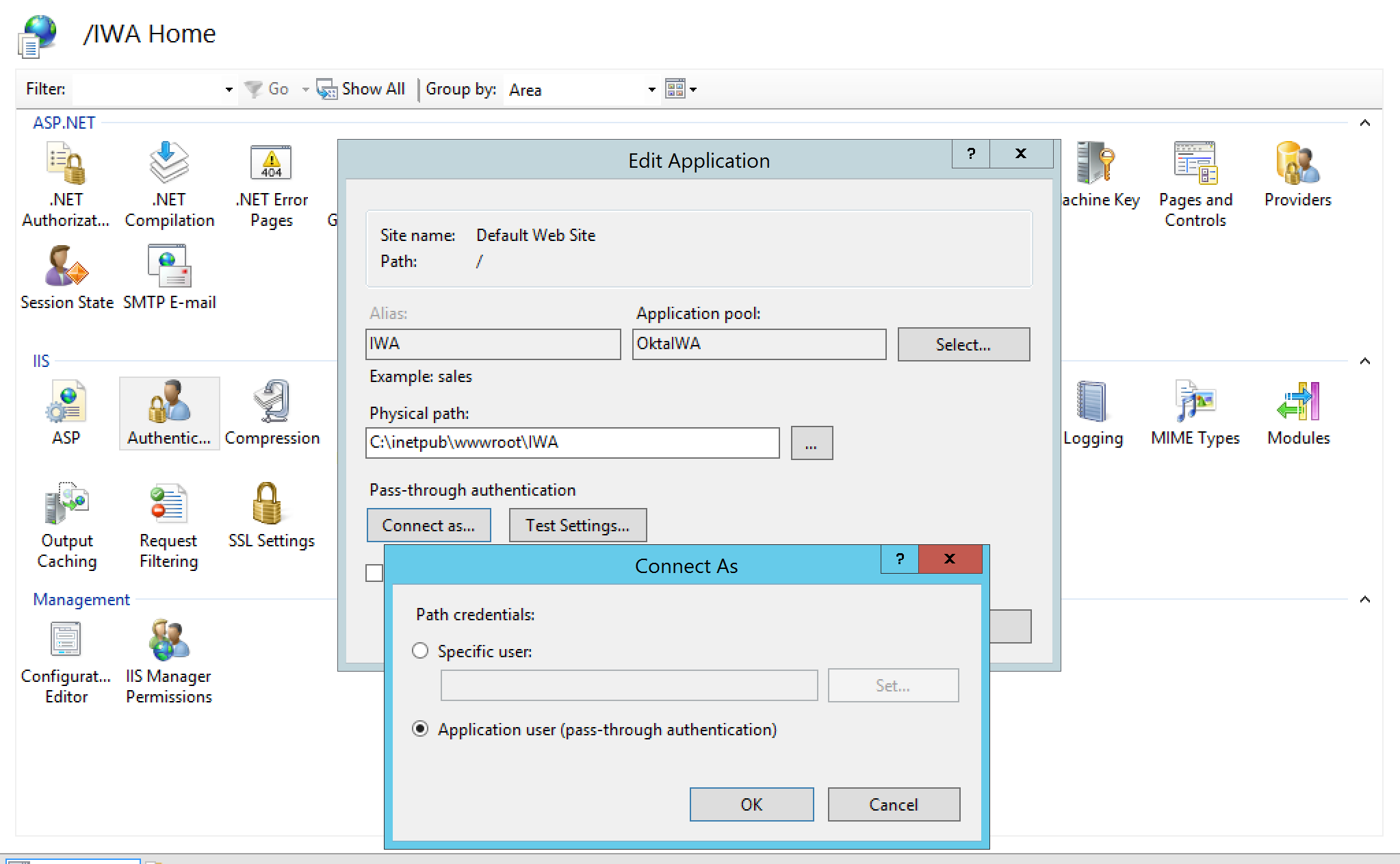Application user (pass-through authentication