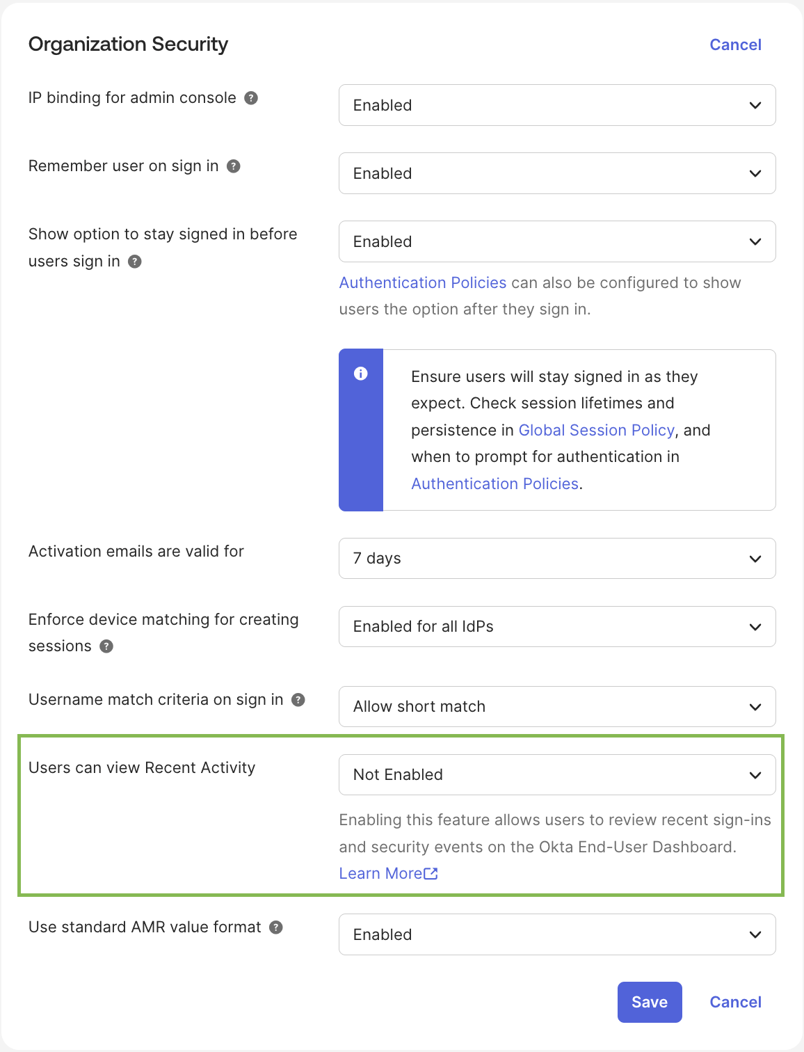 Organization Security not enabled