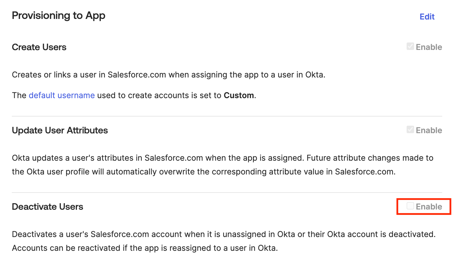Deactivate Users option