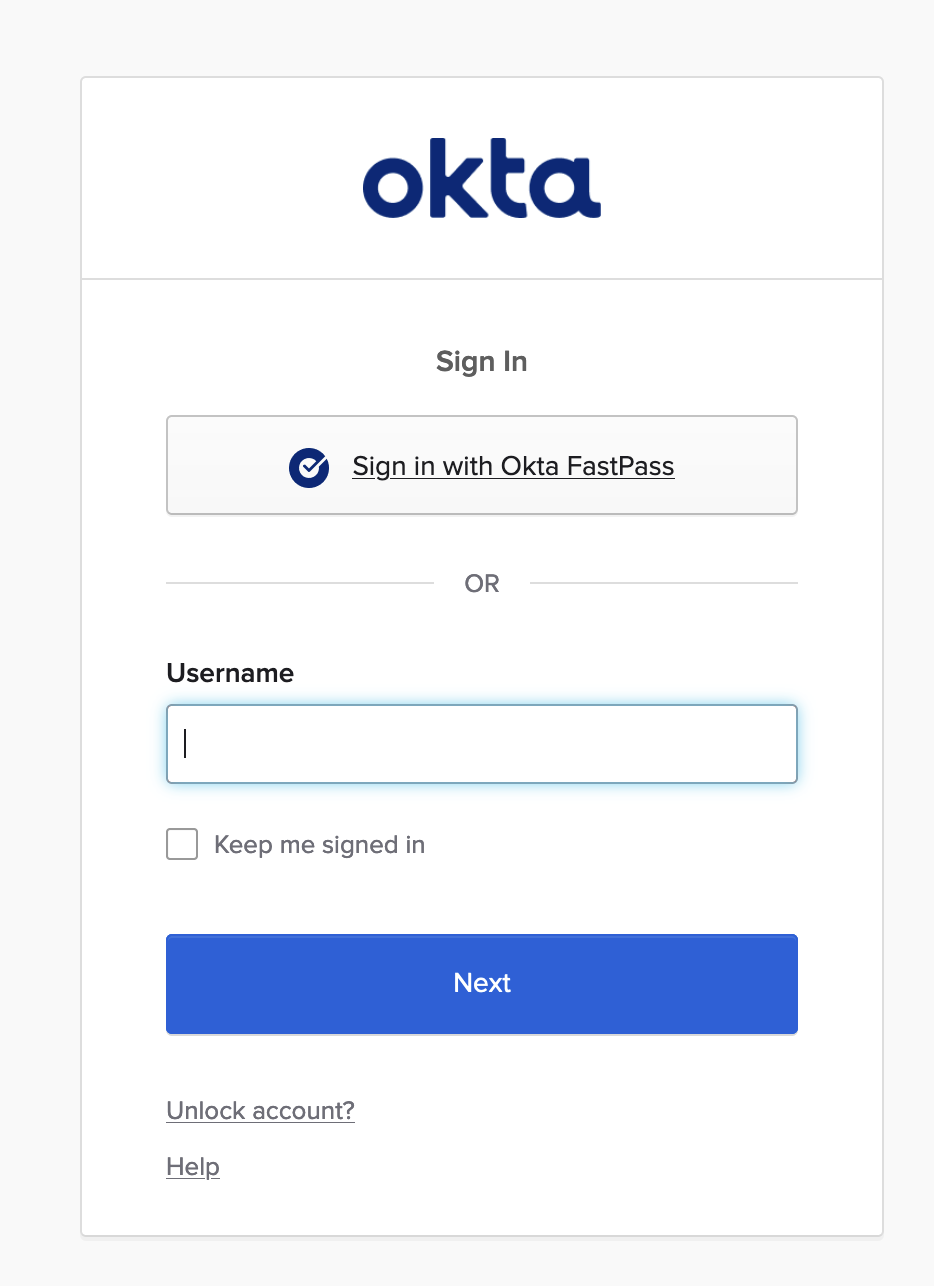 Okta Login page