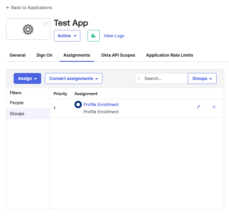 Application Assignments, group assigned to app