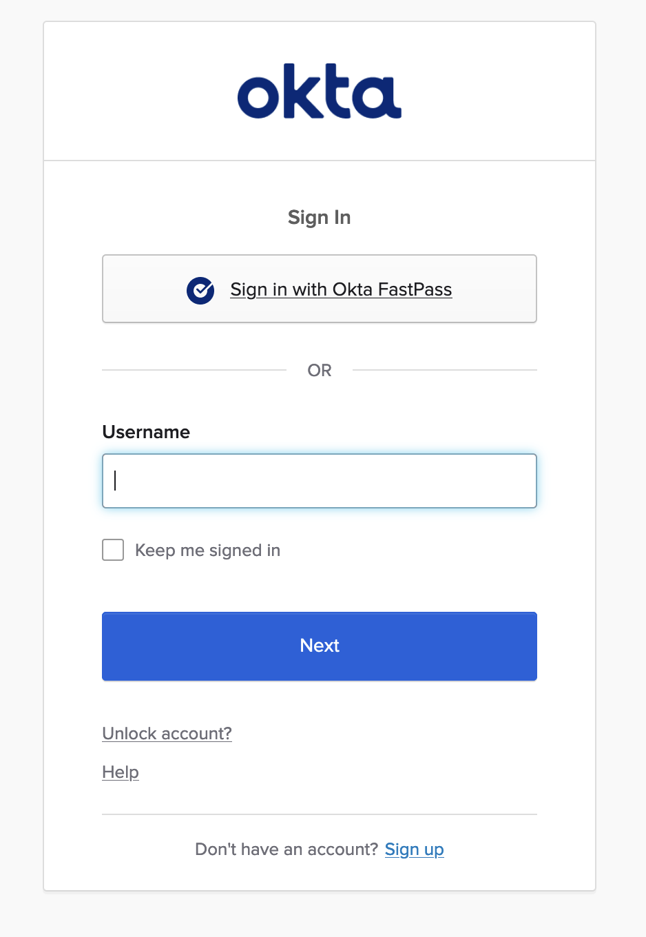 Okta Login page