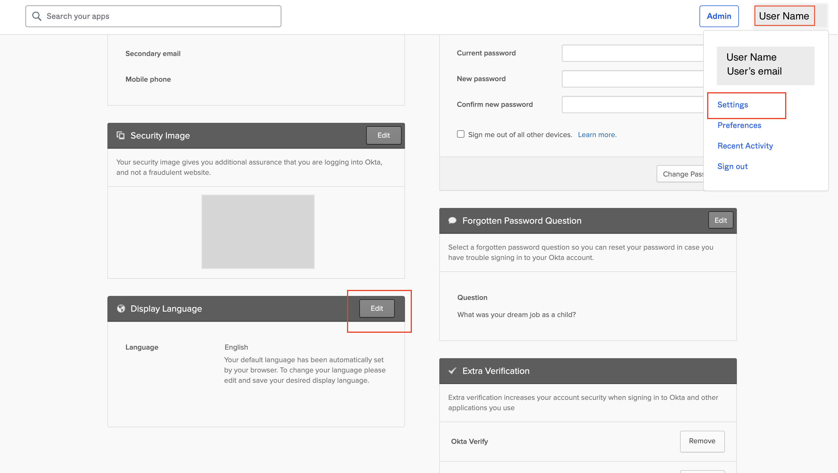 User Profile Settings