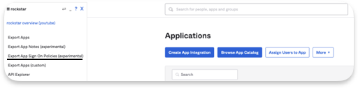 Export App Sign-On Policies (experimental) option