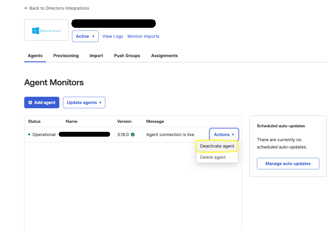 Screenshot of UI with option to Deactivate agent