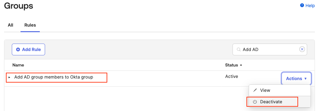 Deactivate Okta Group Rule