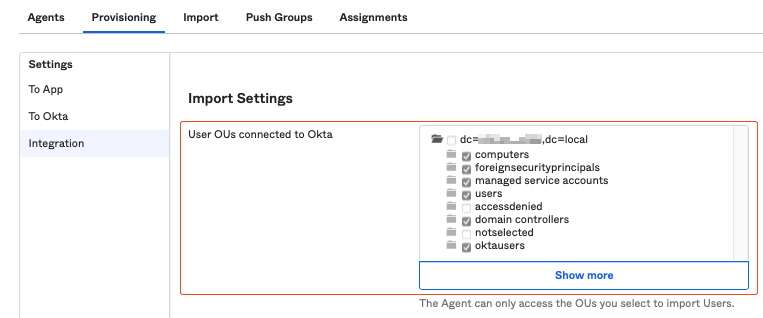 User OUs connected to Okta