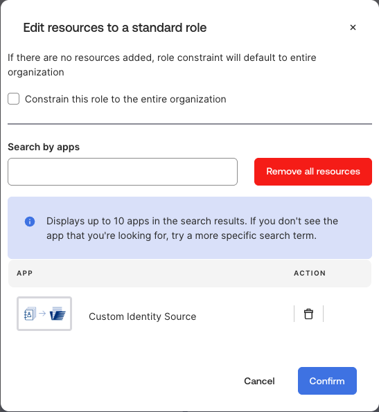 Edit resources to a standard role