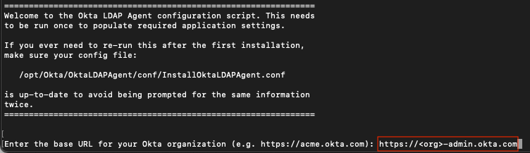 LDAP Agent installation prompt to enter base URL