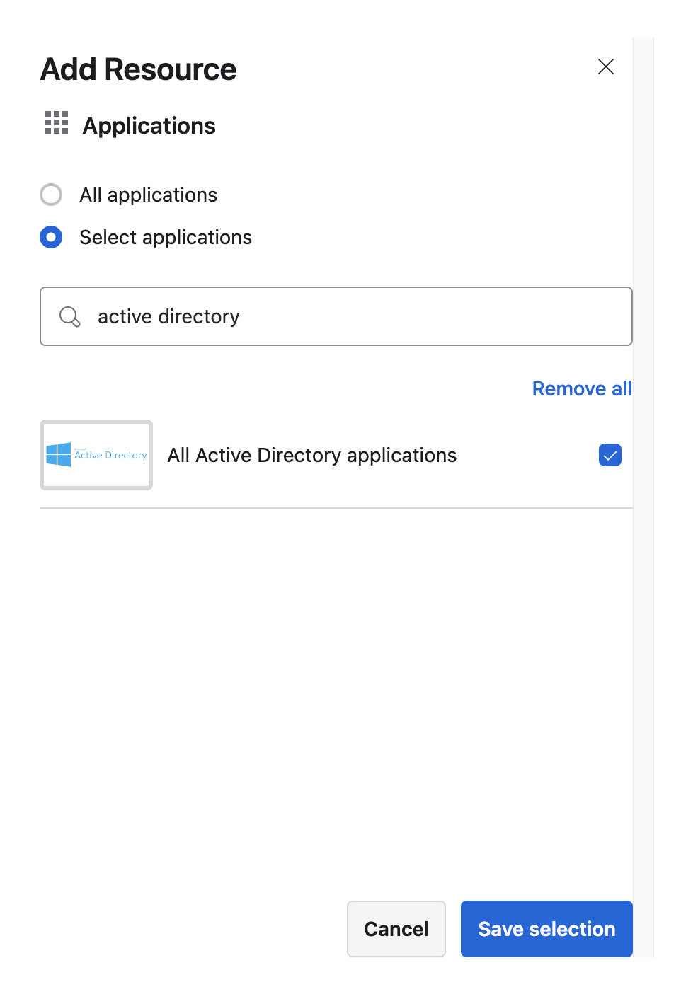 "Save selection" button