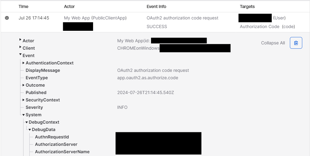 Debug Data for the request