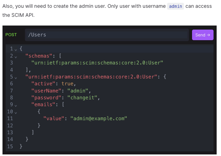create an administrator of the SCIM server