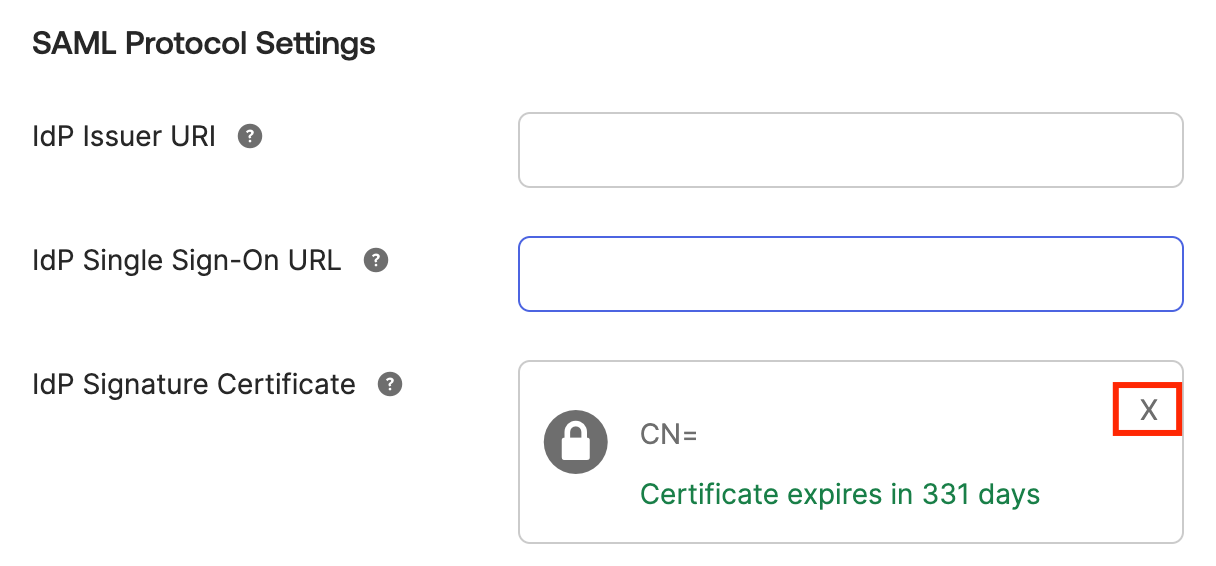 IdP Signature Certificate section