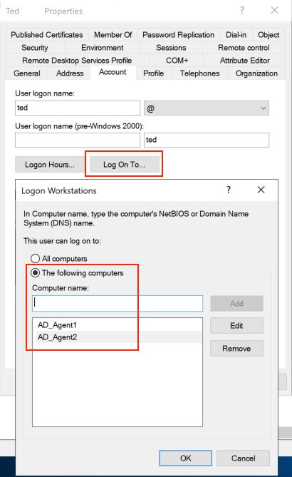Active Directory Log On To